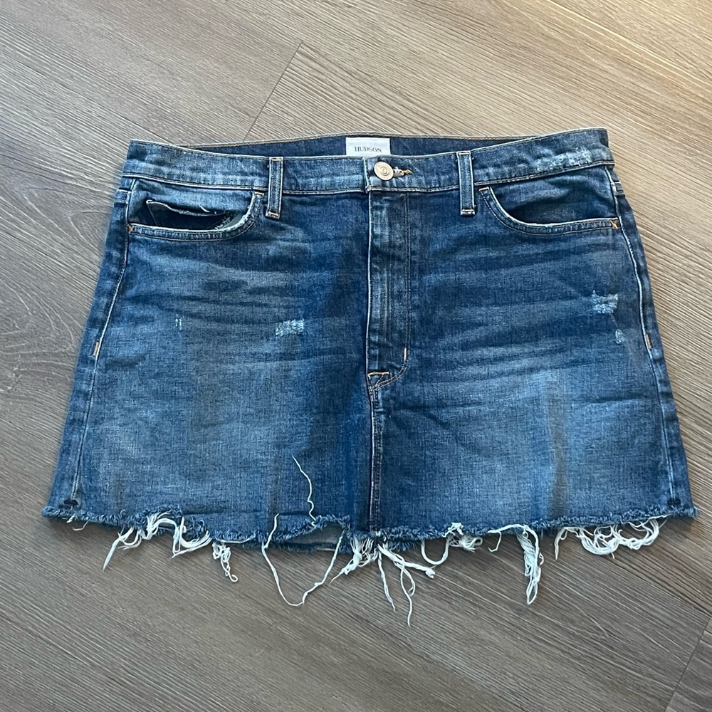 Hudson Denim Mini Skirt - Dark Blue Distressed